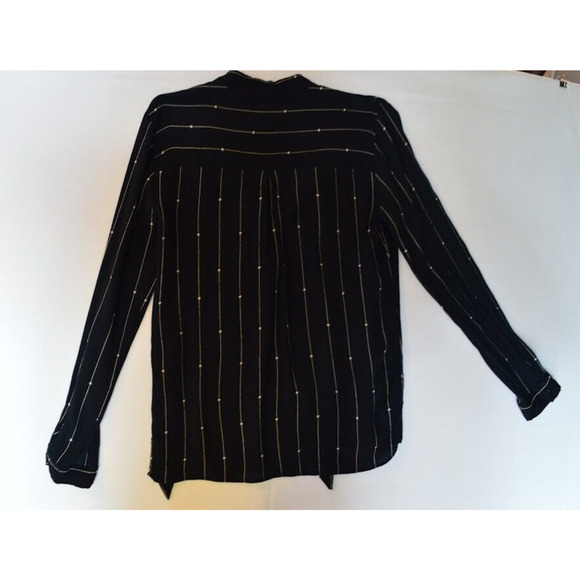 Rails Rhea Blouse Small Black Stars Stripes Neck Tie Long Sleeve - Picture 11 of 15